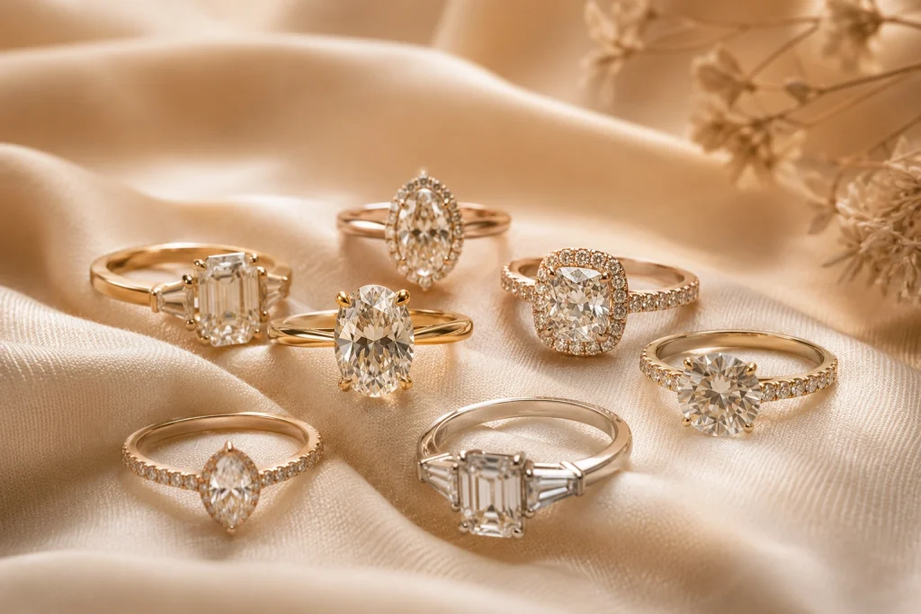 A selection of diamond engagement ring styles
