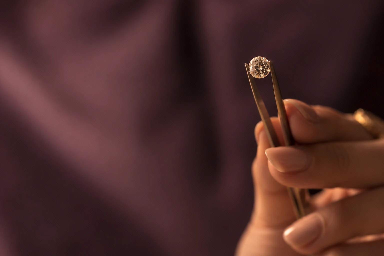 A loose diamond held to the light