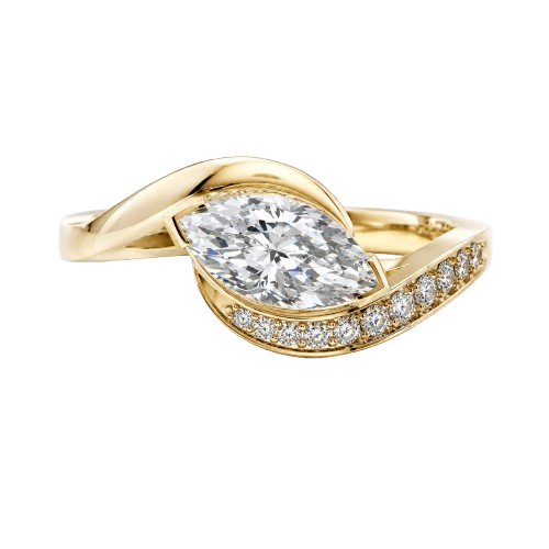 Twirl marquise diamond engagement ring in yellow gold, front view
