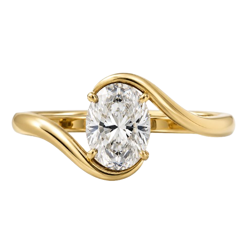 Vine oval diamond engagement ring in yellow gold, front view